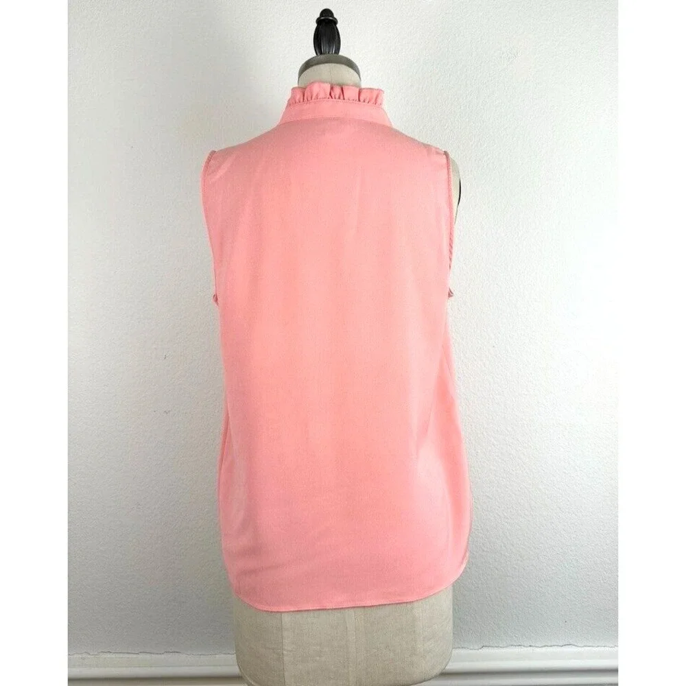 J. CREW Top Size 4 Pink Coral Sleeveless Blouse Size 4 Ruffle Collar Preppy